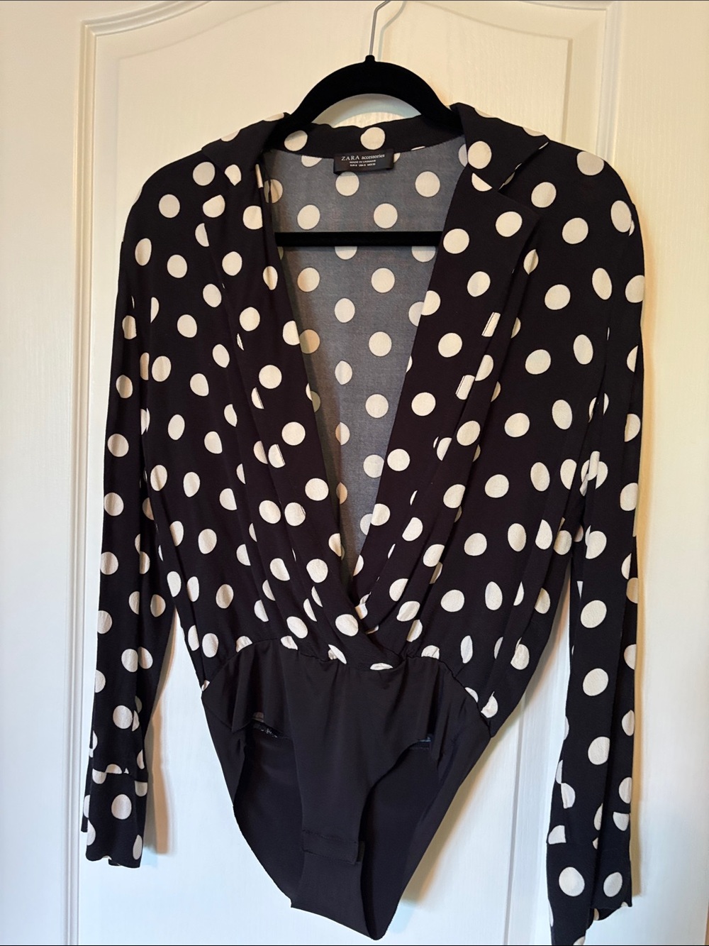 Zara Black and White Polka Dot Wrap Bodysuit